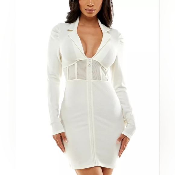 Almost Famous White Zip-Front Collared Bodycon Dress - Picture 1 of 6